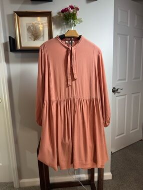 Free Assembly Peach Tie-Neck Babydoll Dress